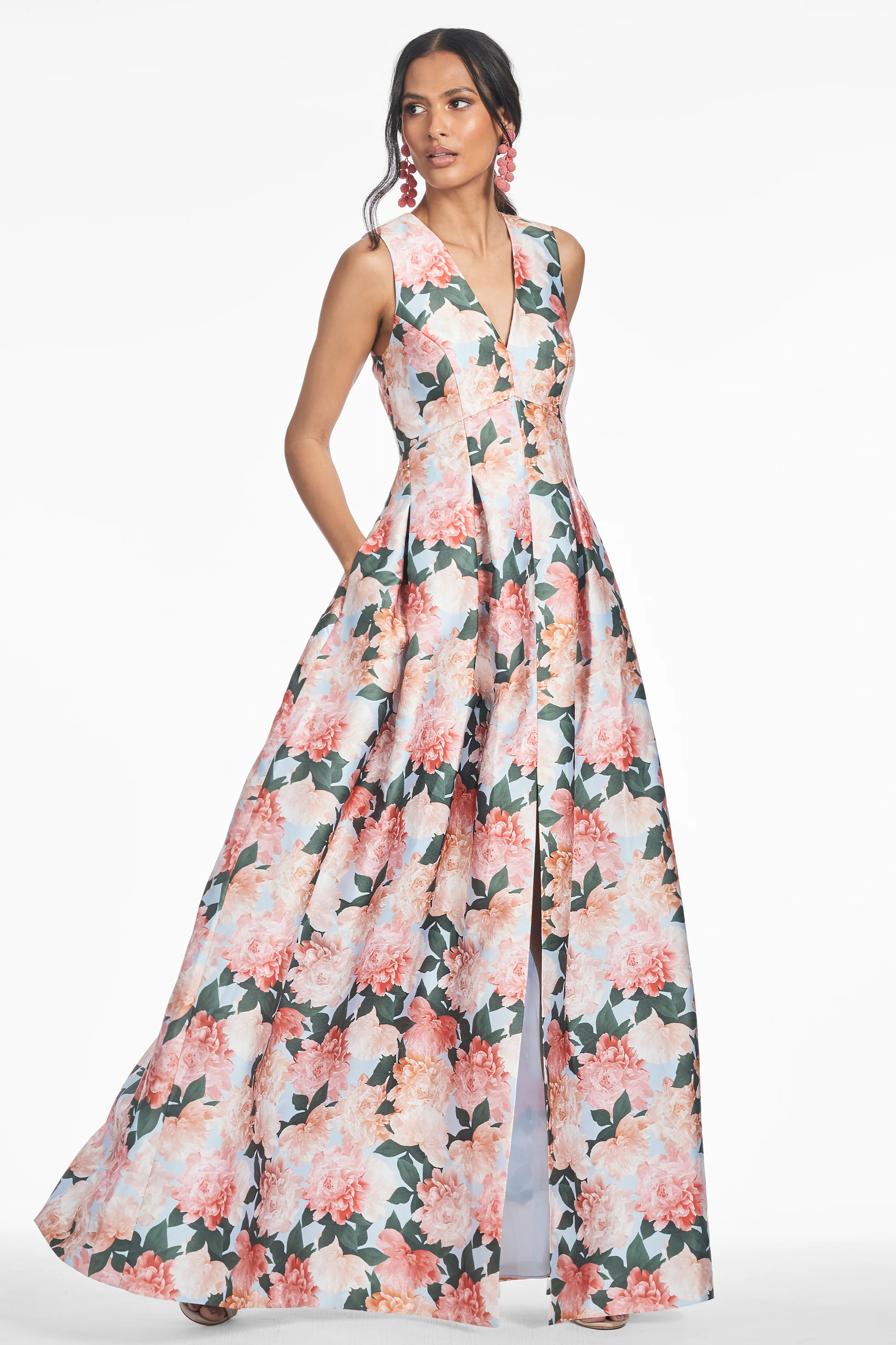 BROOKE GOWN - PEACH PEONIES | Sachin and Babi
