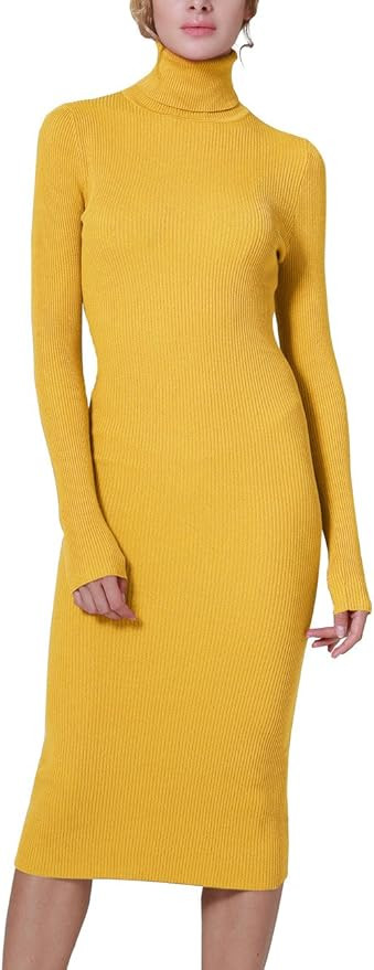 Rocorose Women's Turtleneck Ribbed Elbow Long Sleeve Knit Sweater Dress | Amazon (US)