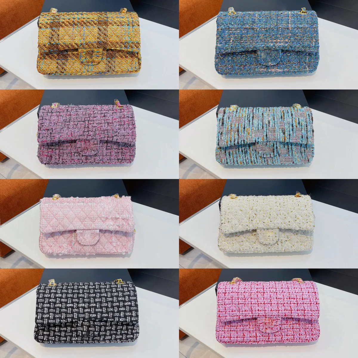 CLASSIC HANDBAG Wool Tweed Bag Designer Gold-Tone Metal Flap Chain Crossbody Bags Women Totes Wal... | DHGate