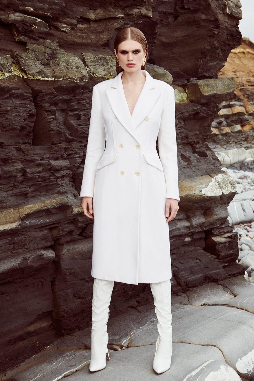 Italian Luxe Finish Wool Cashmere Blend Hourglass Midi Coat | Karen Millen UK + IE + DE + NL