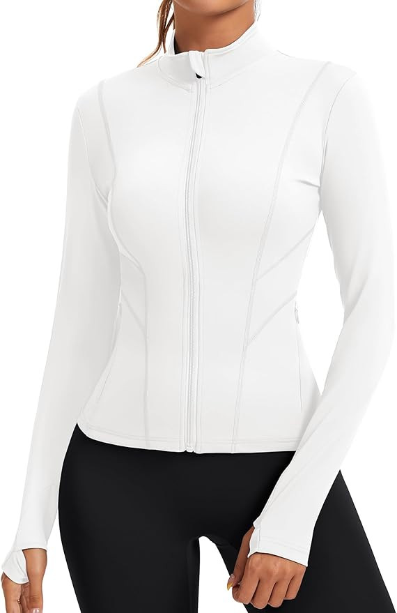Rapbin Women's Slim Fit Workout Jackets Full Zip Long Sleeve Running Athletic Tops Yoga Shirts wi... | Amazon (US)