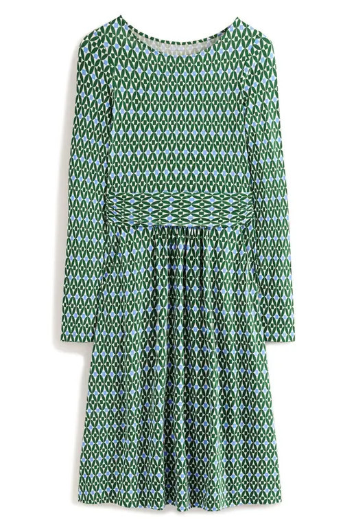 Boden Amelie Long Sleeve Dress in Pine Diamond Trellis at Nordstrom, Size 12 | Nordstrom