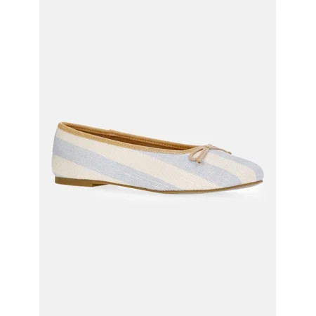 Free Assembly Women s Raffia Striped Ballet Flats with Bow | Walmart (US)