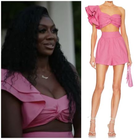 Wendy Osefo’s Pink Ruffle Bralette Top and Shorts