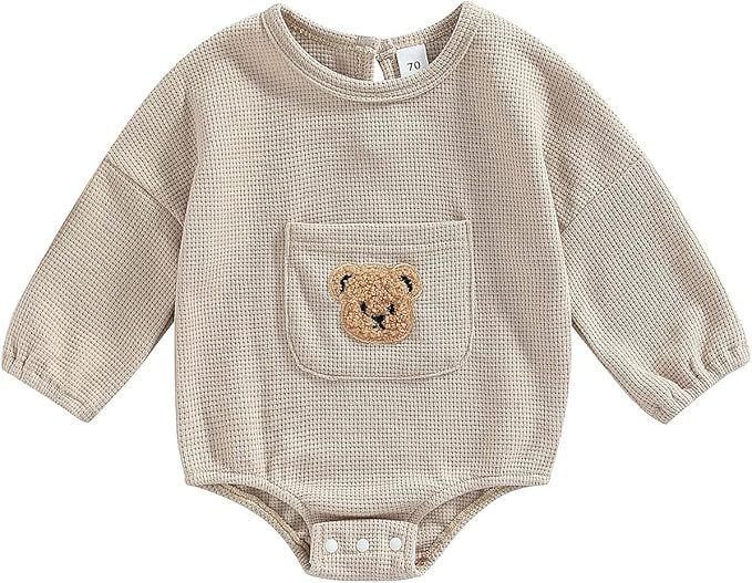 Douhoow Cute Baby Sweatshirt Romper Waffle Knit Baby Clothes Infant Girl Boy Fall Winter Outfits | Amazon (US)