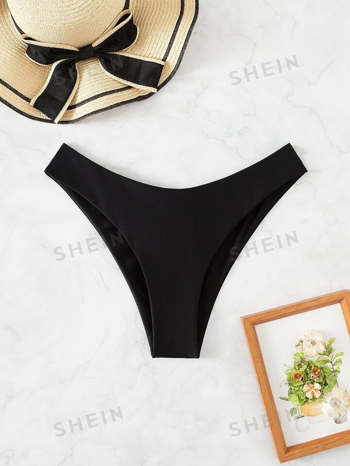 SHEIN Swim Summer Beach Solid High Cut Bikini Bottom | SHEIN