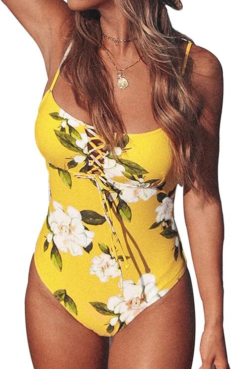 CUPSHE Women's Sunny Floral Print Lace One-Piece Swimsuit | Amazon (US)