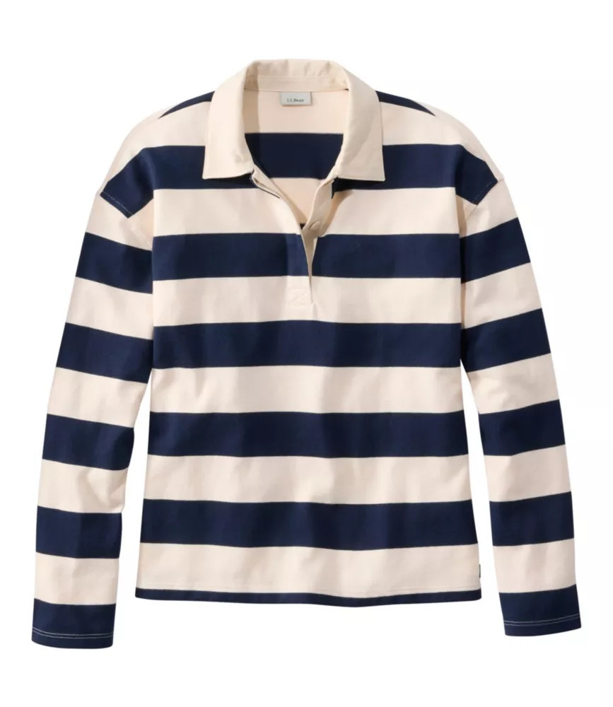 Women's Mountain Classic Rugby, Long-Sleeve Stripe Classic Navy/Cream 3X, Cotton Blend L. L.Bean | L.L. Bean