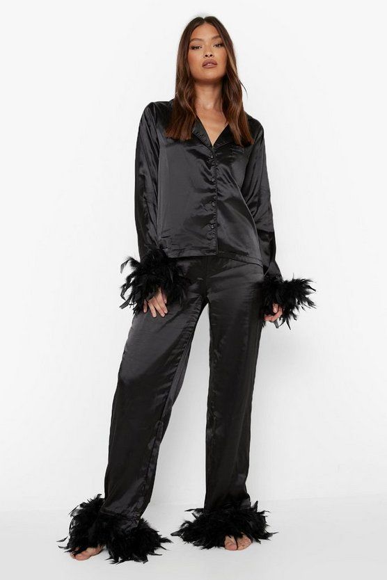 Premium Feather Trim Pajamas | Boohoo.com (US & CA)