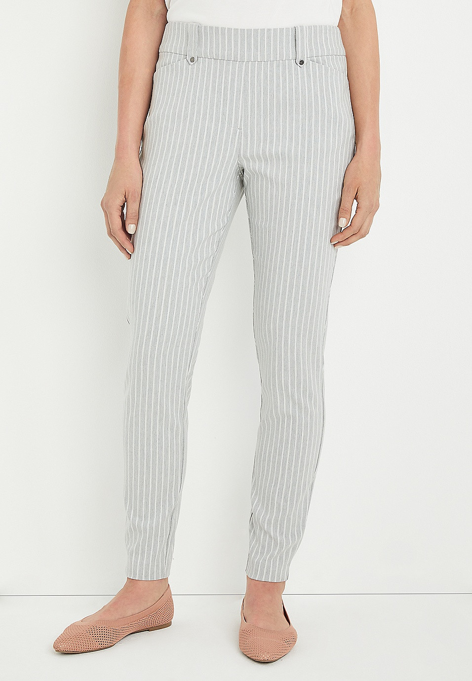 Black Bengaline Stripe Skinny Ankle Dress Pant | Maurices