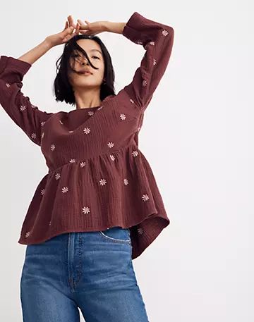 Embroidered Lightspun Peplum Open-Back Top | Madewell