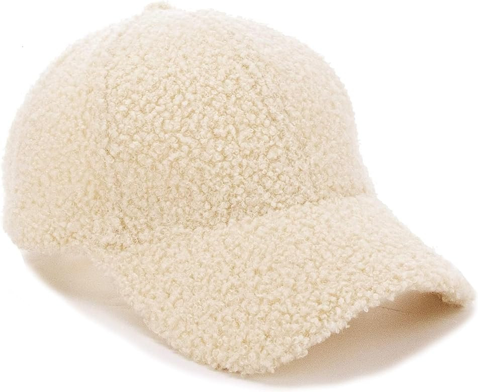 Women Faux-Lamb-Wool Baseball-Cap Outdoor Winter Warm Teddy-Fleece Style Hip-Hop Cap for Unisex | Amazon (US)