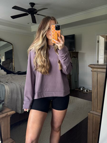 Wearing size XL in my cozy earth crew for an oversized fit! CODE LAURAELIZABETH45 for 45% off! 

Size 6 in my lululemon biker shorts! 💜 

#LTKstyletip