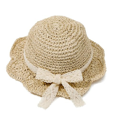 Zando Baby Girl Straw Sun Hat Toddler Bucke Hats with Lace Bow Summer Beach Hat for Little Kids Beige 6-24 Months | Amazon (US)