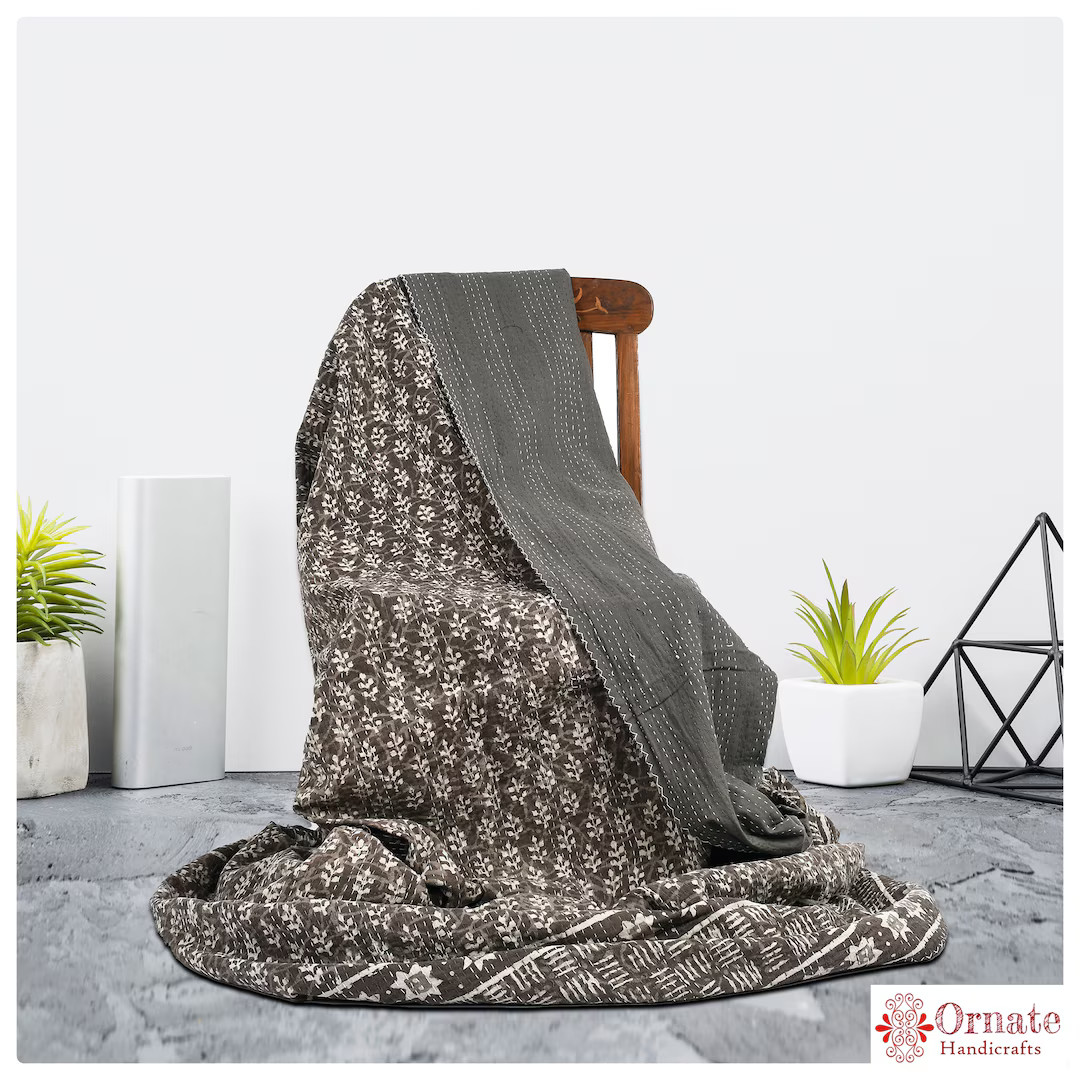 Brown Kantha Quilt/kantha Quilt King/handmade Cotton - Etsy | Etsy (US)