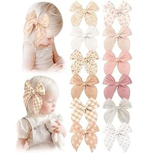 Pack of 12 Fable Girls Hair Bows Cotton Linen Alligator Hair Clips or Little Girls Toddlers Kids ... | Amazon (US)