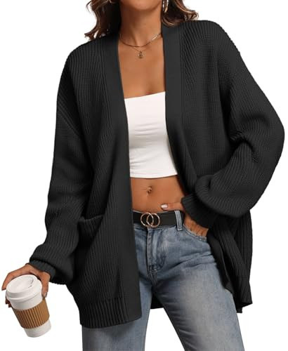 ATHMILE Cardigan Sweaters for Women Fall Outfits Long Oversized Chunky Knit Teacher Cardigan Sweater Winter Clothing Black | Amazon (US)