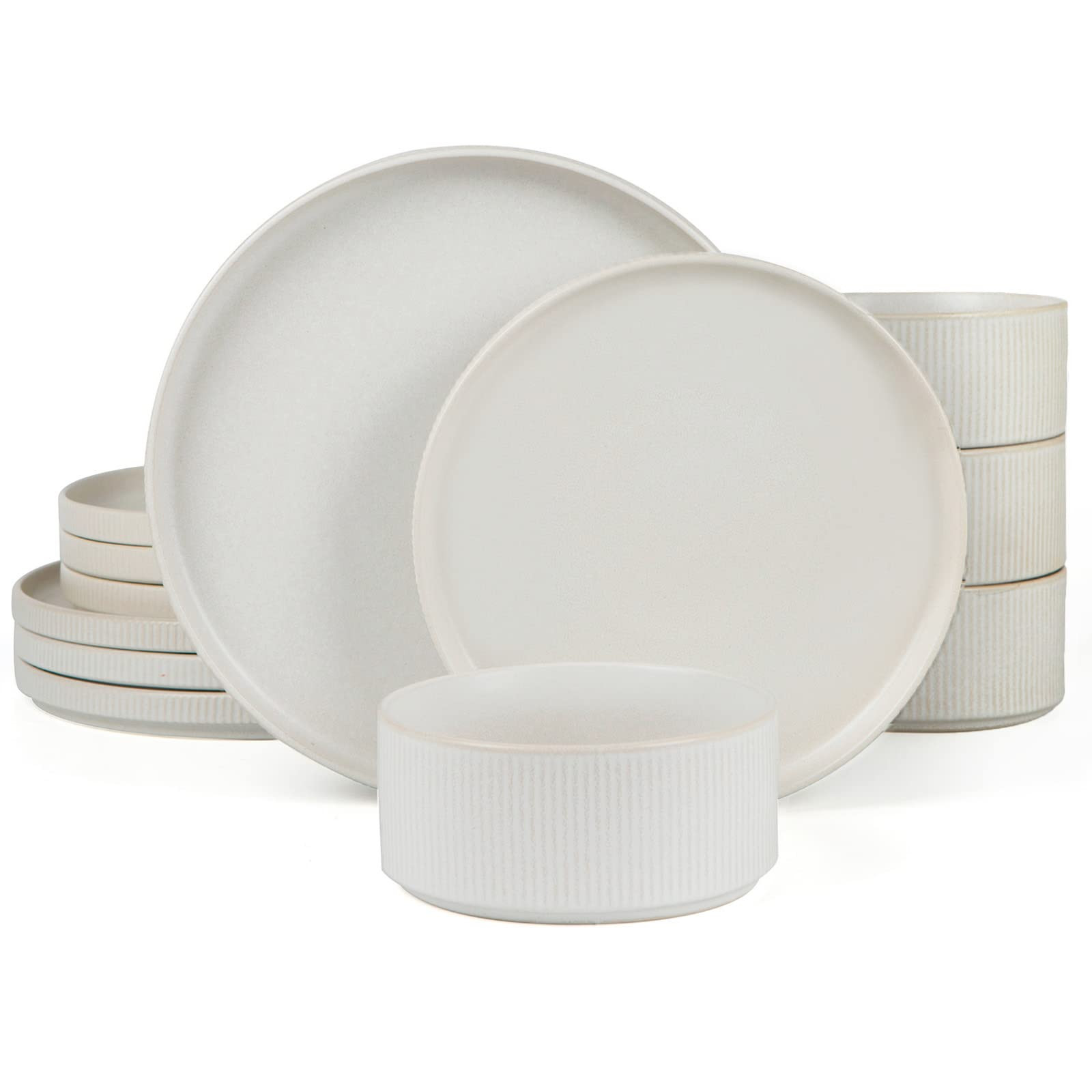 Famiware Star Dinnerware Sets, Plates and Bowls Set for 4, 12 Pieces Ribbed Dishes - Chip and Scr... | Amazon (US)