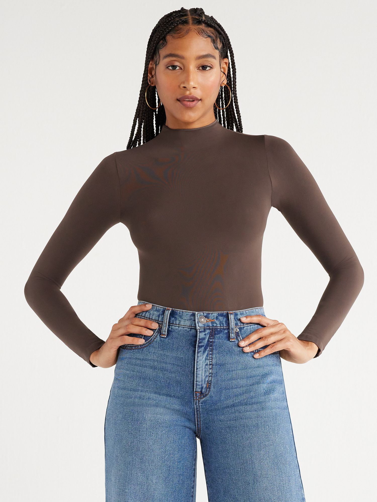 Scoop Women's Seamless Mock Neck Bodysuit with Long Sleeves, Sizes XS-XXL | Walmart (US)