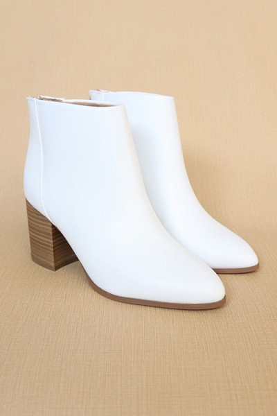 Closed Toe Ankle Booties with Wooden Block Heel-White | Fashion Junkee