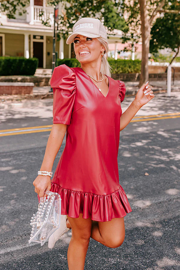 Stylish Setting Faux Leather Mini Dress in Crimson | Impressions Online Boutique