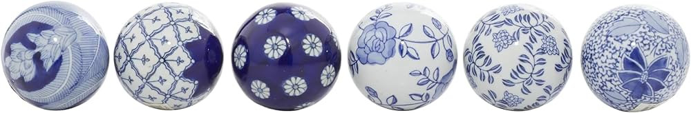 Deco 79 Benzara 82520 Blue & White Ceramic Ball- Set of 6 - Home Accent, 3" | Amazon (US)
