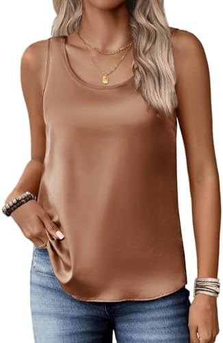 Zeagoo Silk Satin Tank Tops for Women Scoop Neck Sleeveless Camisole Tops | Amazon (US)