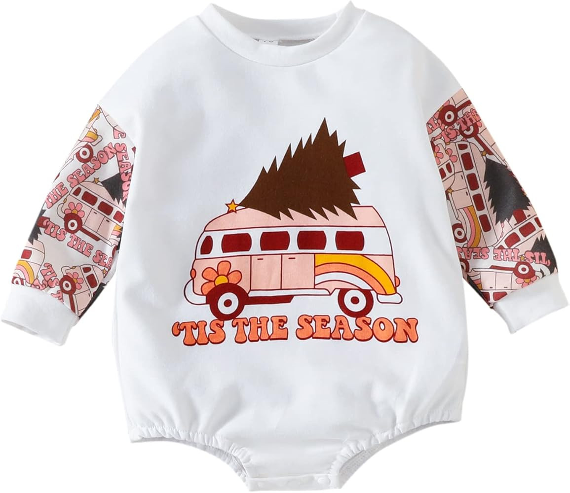 Newborn Baby Christmas Outfit Boy Girl Santa Baby Sweatshirt Romper Long Sleeve Sweater Romper Fa... | Amazon (US)