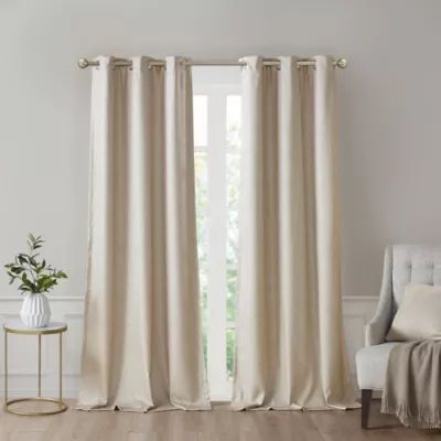 SunSmart Como 2-Pack 95-Inch Grommet Total Blackout Tonal Printed Faux Silk Window Panels in Taupe | Bed Bath & Beyond