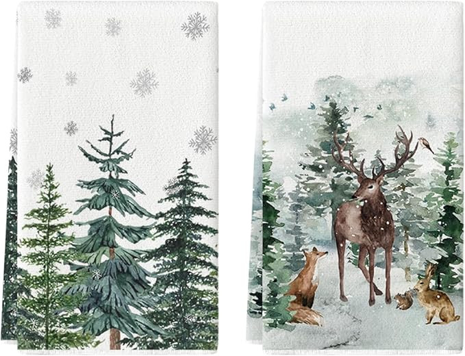 Artoid Mode Elk Trees Snow Hello Winter Kitchen Towels Dish Towels, 18x26 Inch Seasonal Christmas... | Amazon (US)