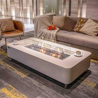 Sydney 61.9 in.Concrete Ethanol Fire Pit Table in Cream White | The Home Depot