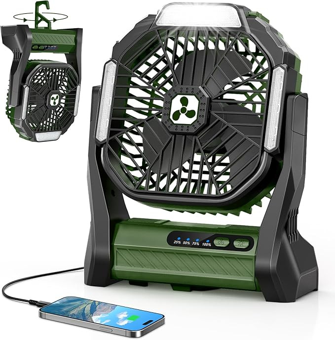 Portable Rechargeable Fan, 20000mAh Cordless Battery Powered Camping Tent Fans with LED Lantern, ... | Amazon (US)