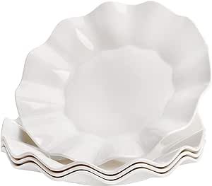 ZEAYEA 4 Pcs Melamine Plates, 11 inch White Dinner Plate, Wave Edge Salad Plate Dessert Plate for... | Amazon (US)