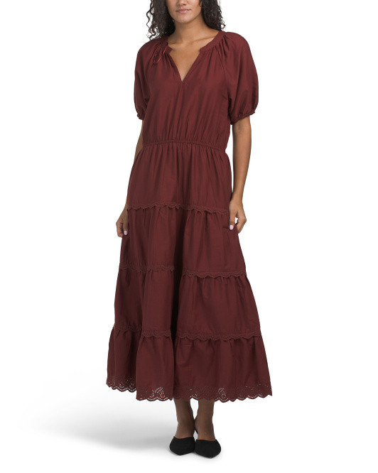 Puff Sleeve Ric Rac Lace Trim Maxi Dress | TJ Maxx