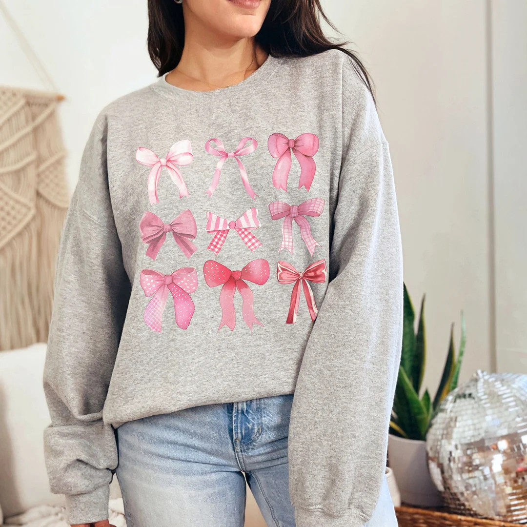 Pink Coquette Bow Crewneck, Pink Bow Sweatshirt, Cute Ribbon Sweater, Cottagecore Sweatshirt, Cut... | Etsy (US)
