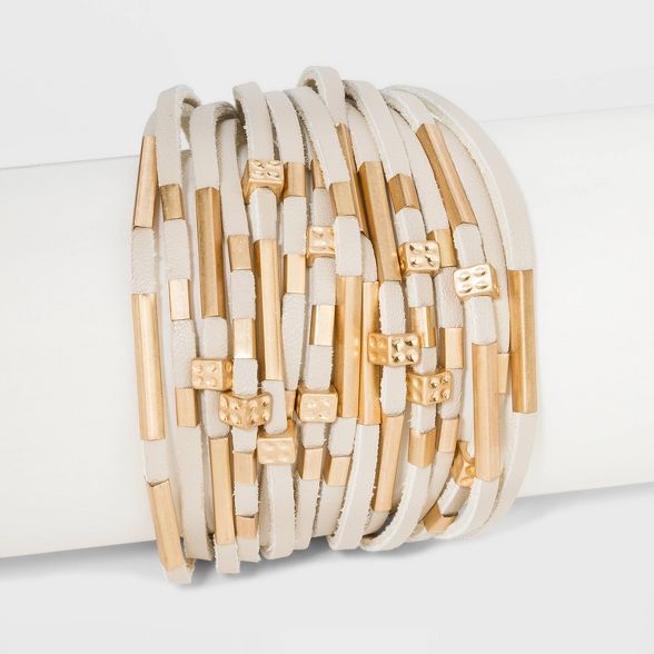 Simulated Leather and Tube Slider Magnetic Bracelet - Universal Thread™ Natural | Target