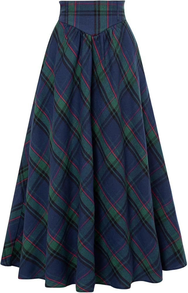 Scarlet Darkness Victorian Skirts for Women Plaid Maxi High Waist Long Skirt | Amazon (US)