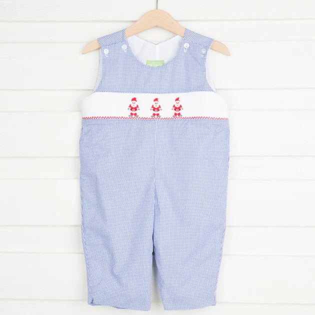 Longall Smocked Santa Royal Blue Gingham | Classic Whimsy