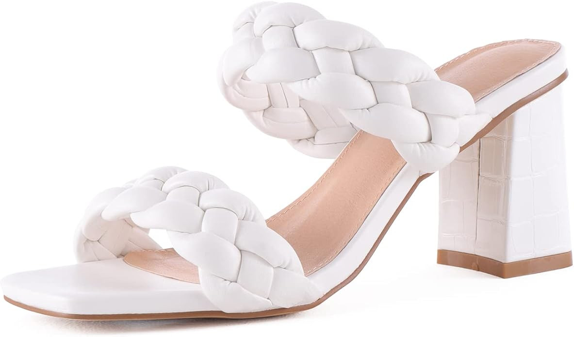 LACUONE Women's Mid Heels Square Toe Chunky Block Heeled Strappy Ankle Buckle Pump Sandals | Amazon (US)