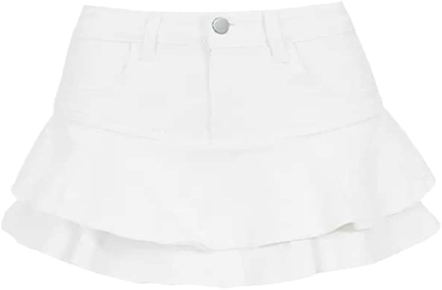 FIVETOSEVEN Teen Girl Mini Short Ruffled Denim Skirt Pleated Plain White Jean Skirt Skirt Korean ... | Amazon (US)