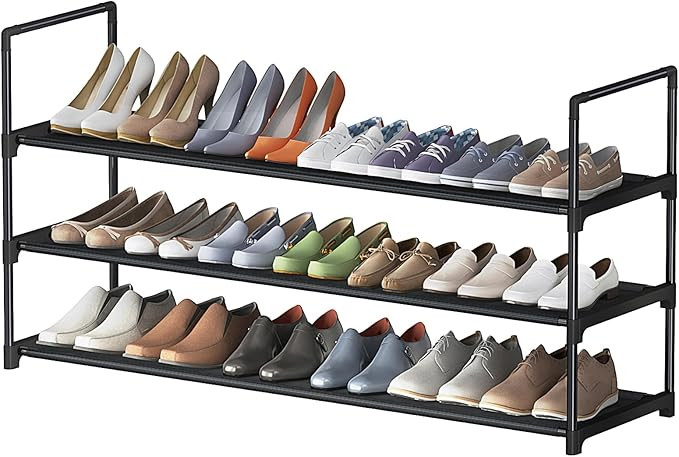 HITHIM 3 Tier Long Shoe Rack,Stackable Wide Shoe Shelf for Shoe Storage,Sturdy Shoe Stand,Non-Wov... | Amazon (US)
