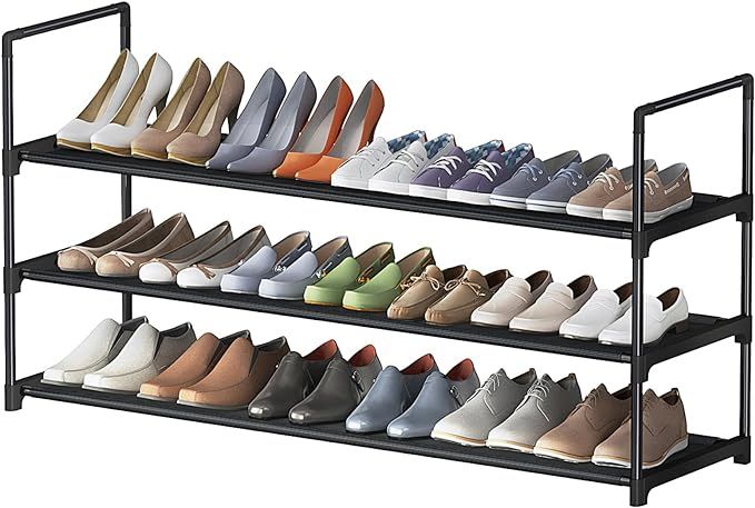 HITHIM 3 Tier Long Shoe Rack,Stackable Wide Shoe Shelf for Shoe Storage,Sturdy Shoe Stand,Non-Wov... | Amazon (US)