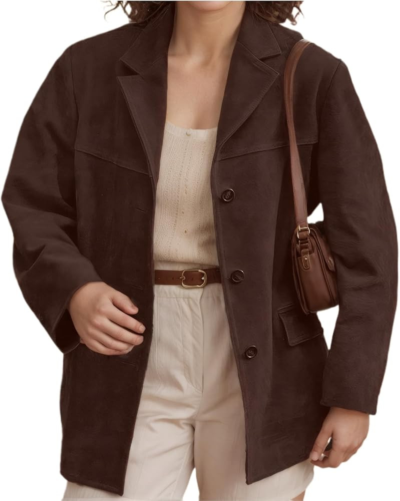 Suede Blazer Women Faux Suede Jacket Old Money Aesthetic Y2k Oversized Casual Jackets for Women 2... | Amazon (US)