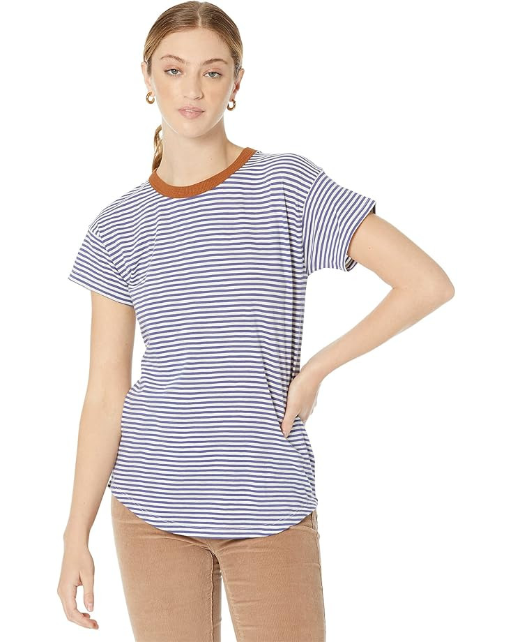 Madewell Whisper Cotton Rib-Crewneck Ringer Tee in Birtie Stripe | Zappos