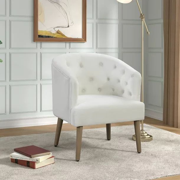 Better Homes & Gardens Barrel Accent Chair, Vanilla Dream Beige, Velvet Upholstery | Walmart (US)