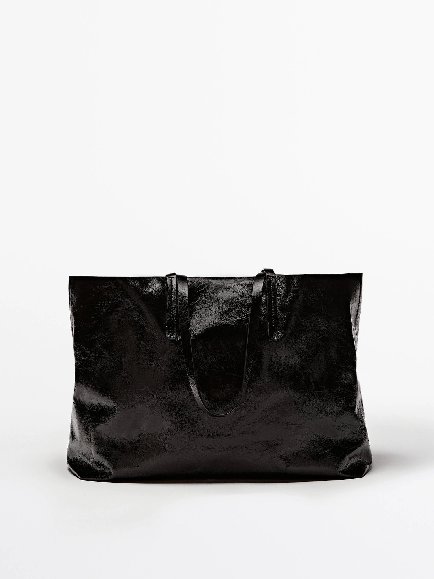 Leather tote bag with a crackled finish | Massimo Dutti US