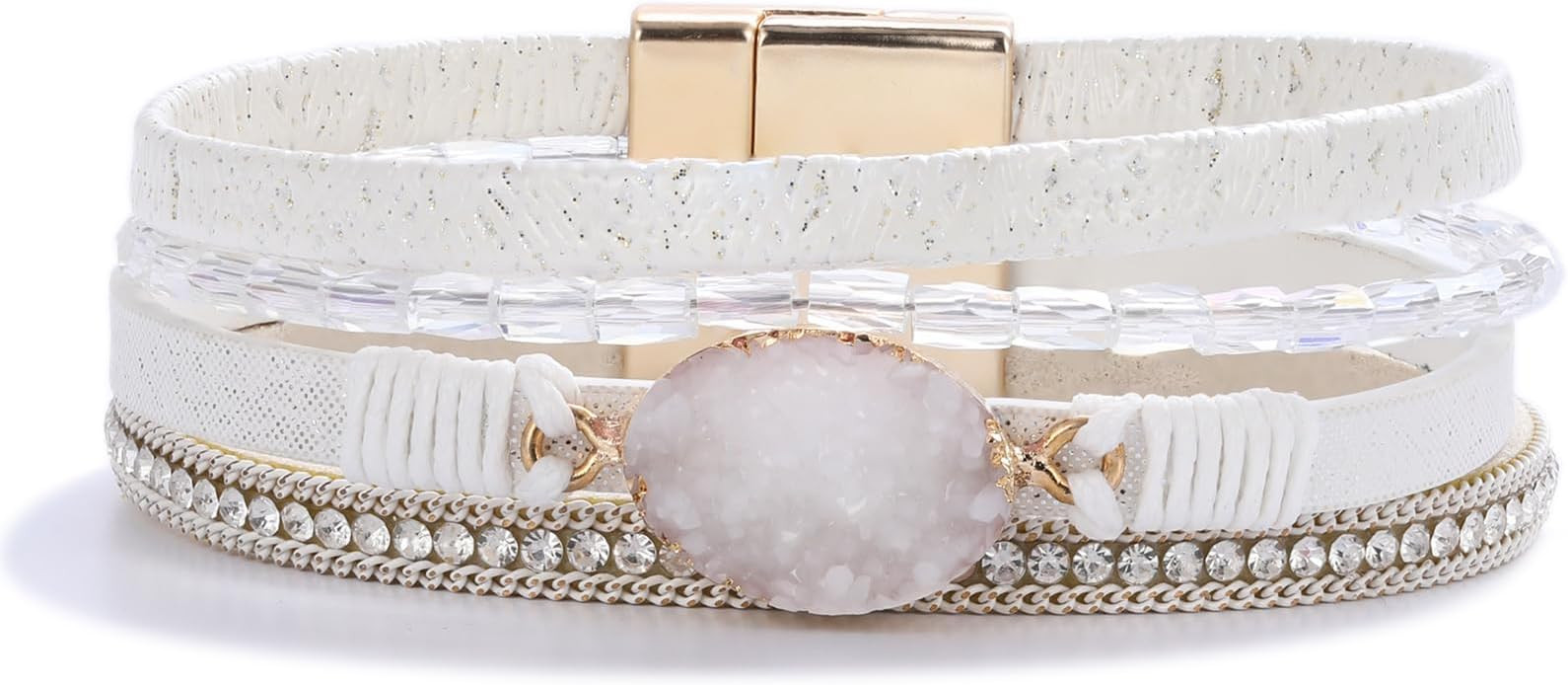 FANCY SHINY Boho Leather Wrap Bracelet Stackable Chunky Crystal Cuff Bracelets Western Jewelry Su... | Amazon (US)