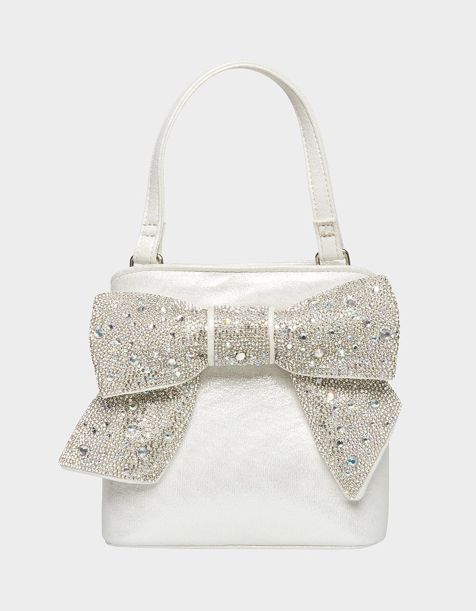GLITTERATZI BOW TOP HANDLE BAG SILVER | Betsey Johnson