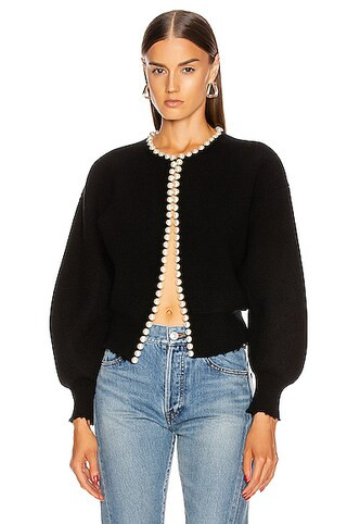 Alexander Wang Pearl Placket Cropped Cardigan in Black | FWRD | FWRD 