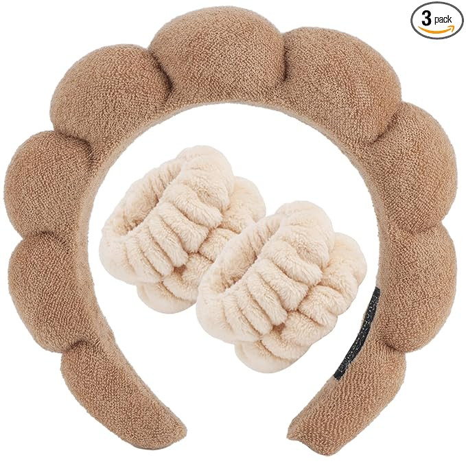 Zkptops Spa Headband for Washing Face Wristband Set Sponge Makeup Skincare Terry Cloth Bubble Sof... | Amazon (US)